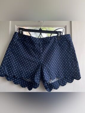 J. Crew Navy Polka Dot Scalloped Hem Shorts